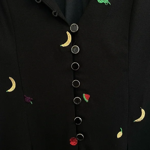 Abow Black Dress with Fruit Embroidery 🍉 🍎 🍌 Size 10 - Picture 5 of 16